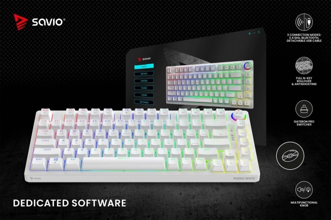 Vezeték nélküli mechanikus billentyűzet Phenix White Gateron Red Pro
