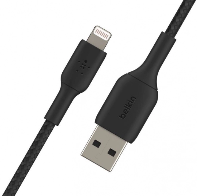 Fekete fonott USB-Lightning kábel 2m