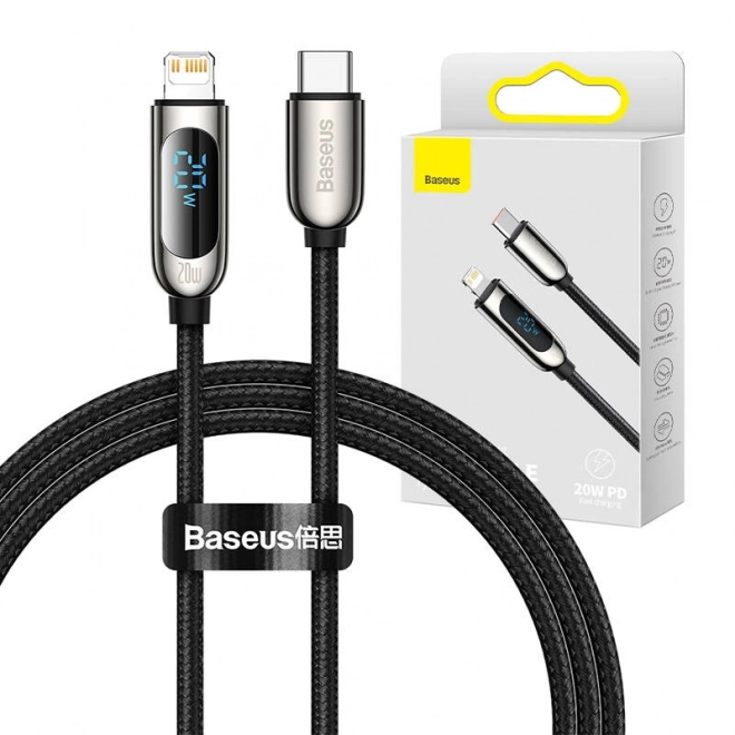 Baseus USB-C Lightning Kábel beépített kijelzővel és 20W gyorstöltéssel - Fekete