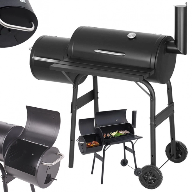 Kerti grill faszénnel és füstölővel, kerekekkel