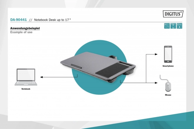 Laptop állvány egérpaddal és okostelefon tartóval