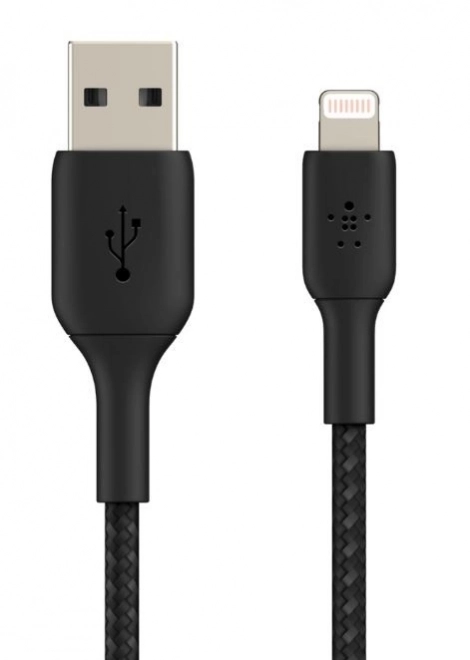 Fekete fonott USB-Lightning kábel 15cm