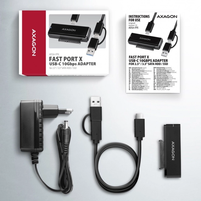 Gyorsport USB-C-SATA Adapter 10Gb/s, 2.5/3.5 HDD/SSD, AXAGON
