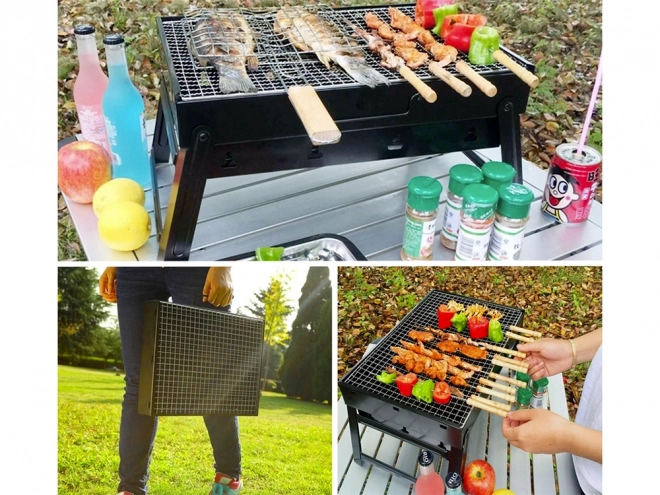 Hordozható összecsukható faszenes grill kempingezéshez és BBQ-hoz