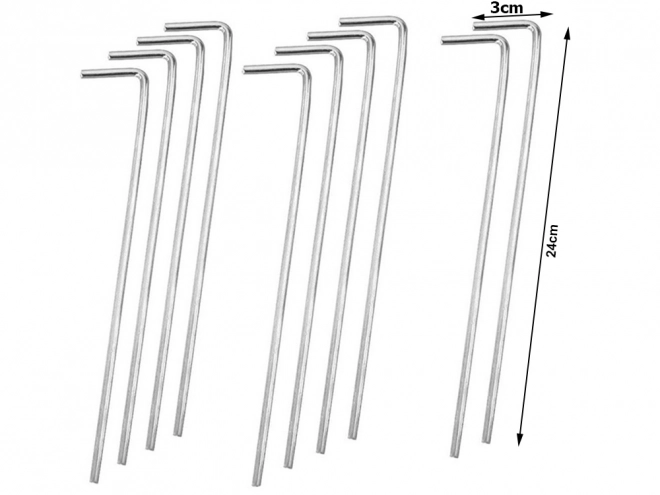 Acél sátorcövek készlet 24cm 10 darab akasztó és hurok