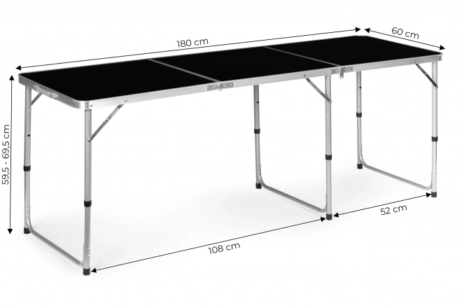 Összecsukható kempingasztal fekete lap 180 x 60 cm