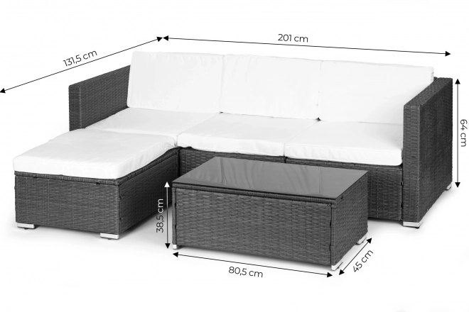 Rattan kerti ülőgarnitúra moduláris sarokkanapéval és szürke asztallal MultiGarden