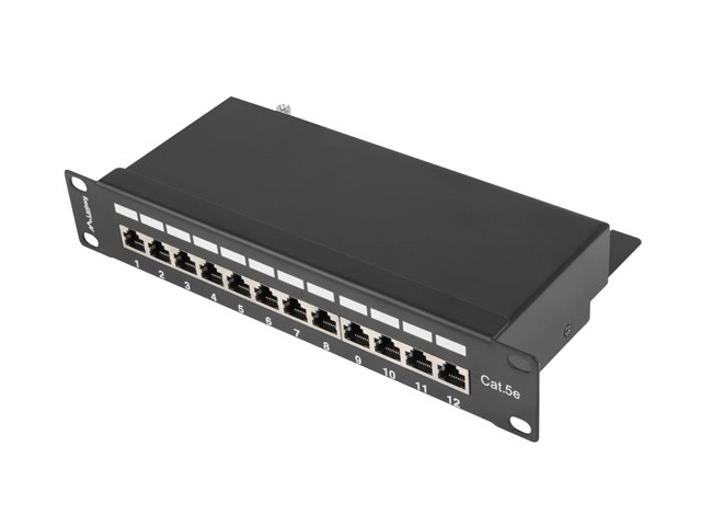 12 portos 1U 10 colos kat.5e árnyékolt patch panel fekete