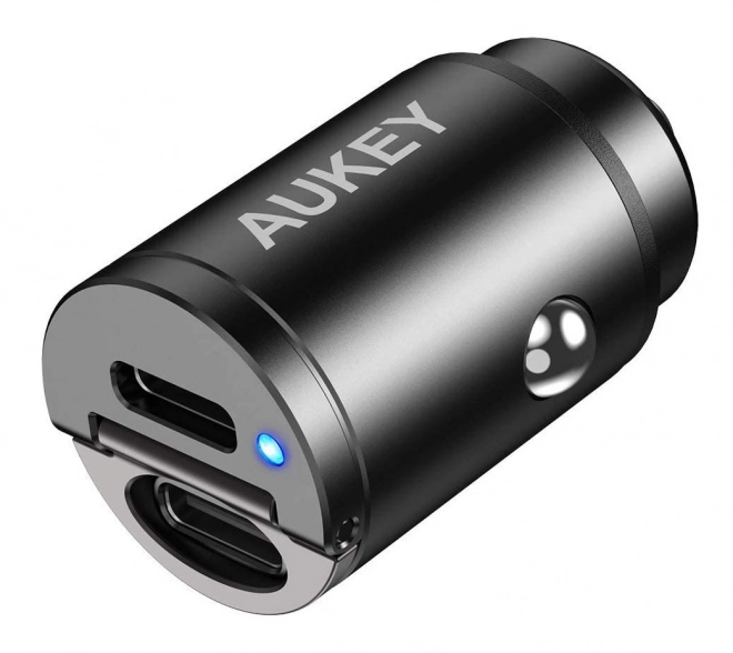 Aukey mini autós töltő 2×USB-C PD gyorstöltés 30W