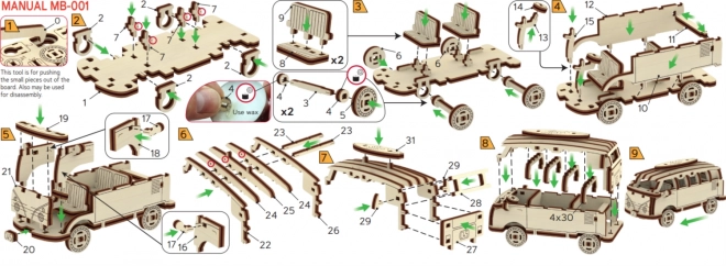 fa puzzle 3D retro kisbusz