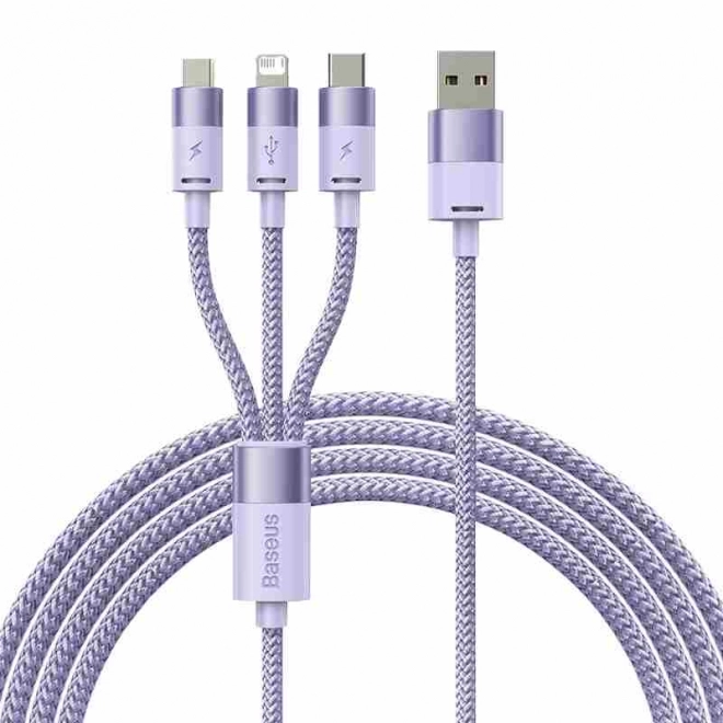 Baseus starspeed töltőkábel USB-C + Micro USB + Lightning, 3 az 1-ben, 1,2 m, lila