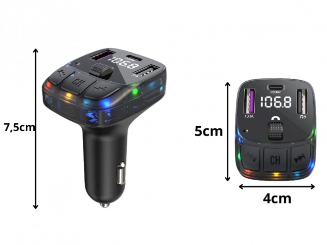 Autós FM Bluetooth Transmitter 5.3 többszörös USB töltővel