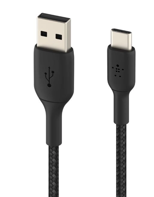 Fonott fekete USB-C USB-A kábel 3m