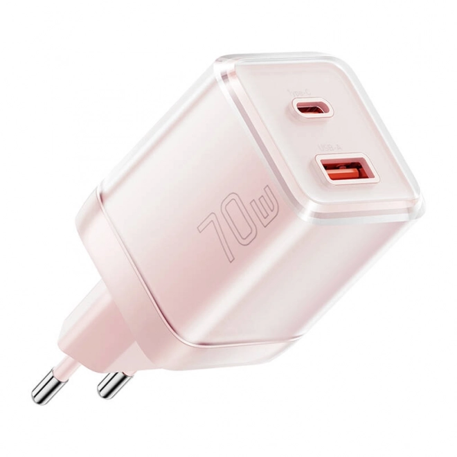 Yueqi 70W GaN töltő USB-C + USB-A csatlakozóval (rózsaszín)