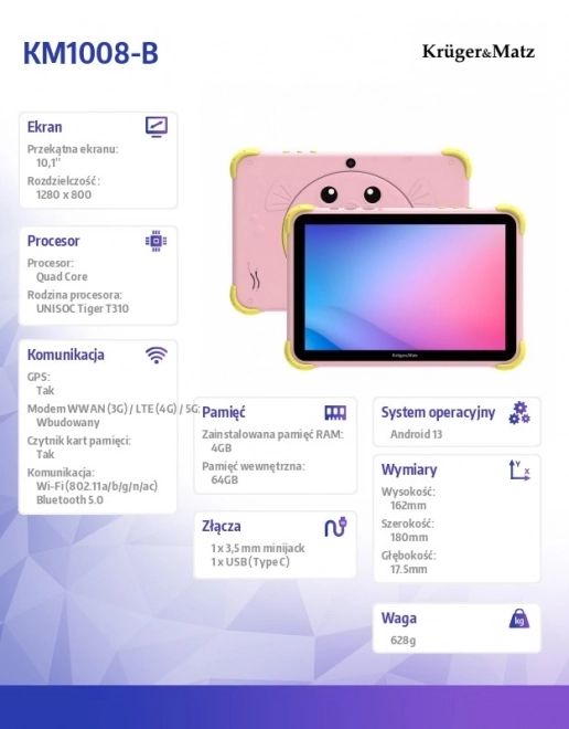 Kruger & Matz FUN 1008 gyerekeknek szánt tablet - rózsaszín