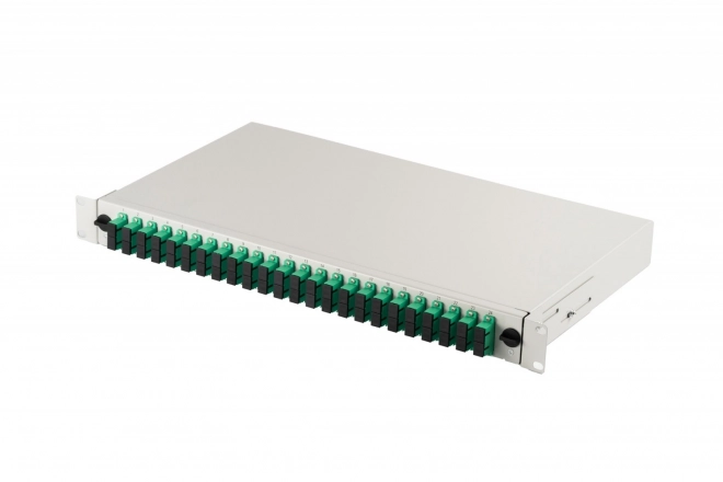 19 hüvelykes, 1U kihúzható optikai elosztó panel, 24x SC APC duplex, OS2