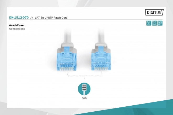 Szürke RJ45 Patch Kábel U/UTP Kat.5e 7m