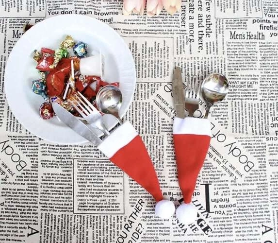 Karácsonyi evőeszköz tok sapka díszlet
