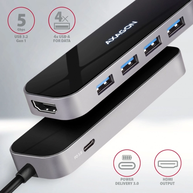 Wieloport USB-C hub 4x USB-A + HDMI, PD 100W