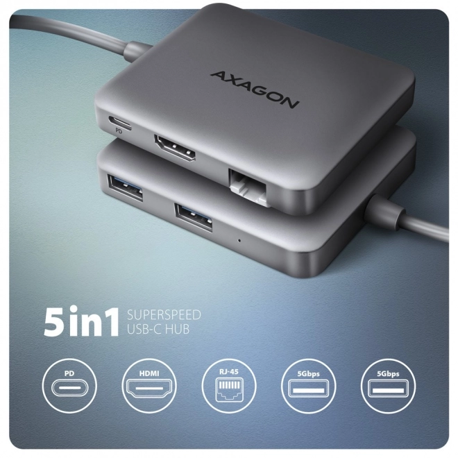 Axagon HMC-5HL többportos USB-C hub 5 az 1-ben dokkolóállomás