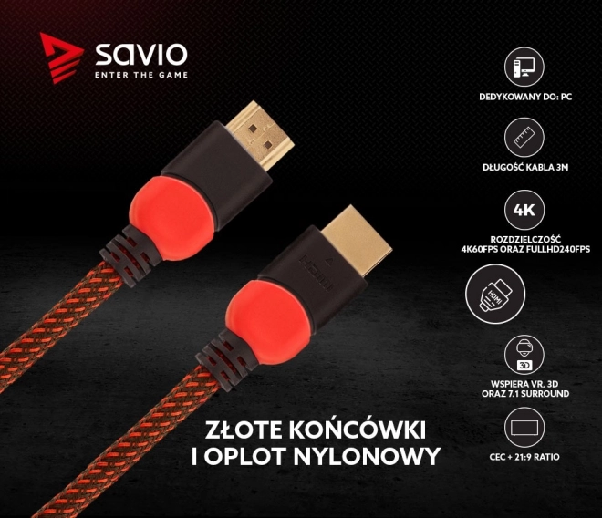 Kiváló minőségű HDMI 2.0 piros-fekete kábel 3 m