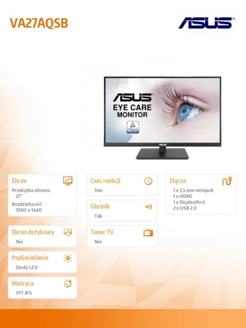 27 hüvelykes IPS WQHD Monitor HDMI DP USB pivot funkcióval és hangszóróval
