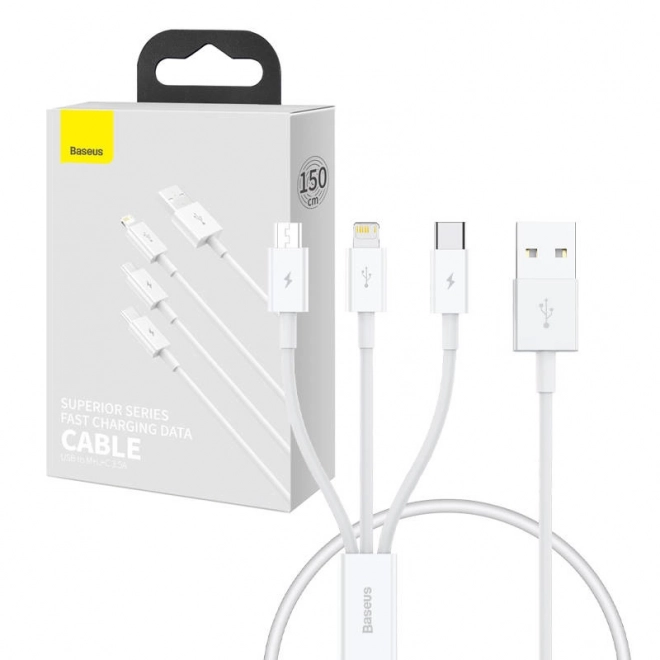 Baseus Superior Data gyors töltőkábel USB M+L+C, 0,5 m, fehér