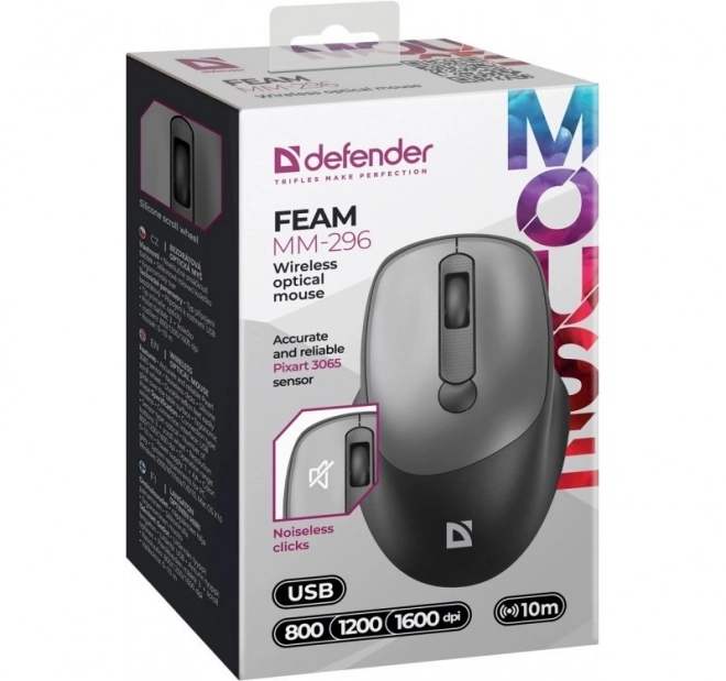 Vezeték nélküli egér csendes kattintással FEAM MM-296 RF 1600 DPI – Szürke