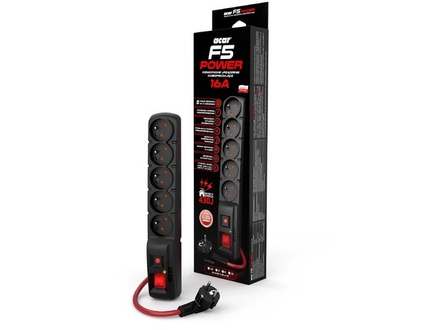 Acar F5 Power hálózati csatlakozó, 5 aljzat, fekete