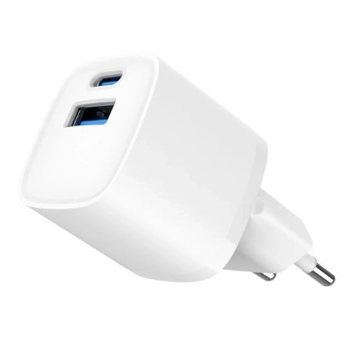 Fehér mini USB-A USB-C töltő 20W PD QC3.0