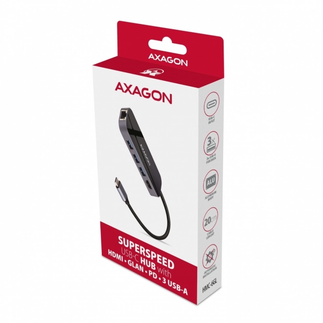 Axagon többportos USB-C hub 3x USB-A, HDMI, RJ-45, Power Delivery