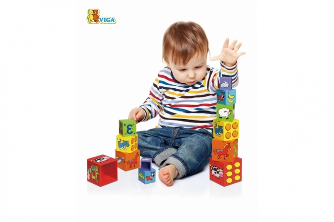 Fa kirakó kockák 6 darabos készlet
