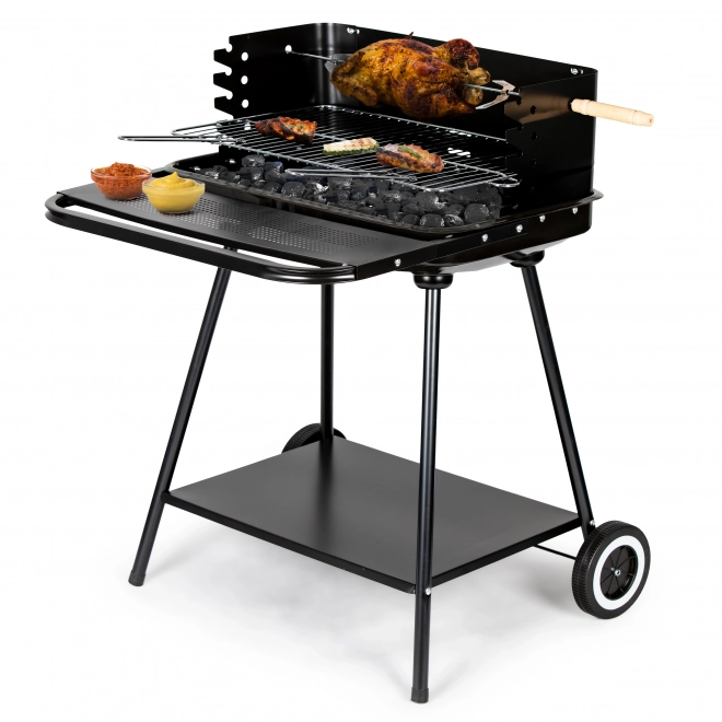 Kerti grillsütő forgónyárssal és állítható rácsokkal két nagy polccal