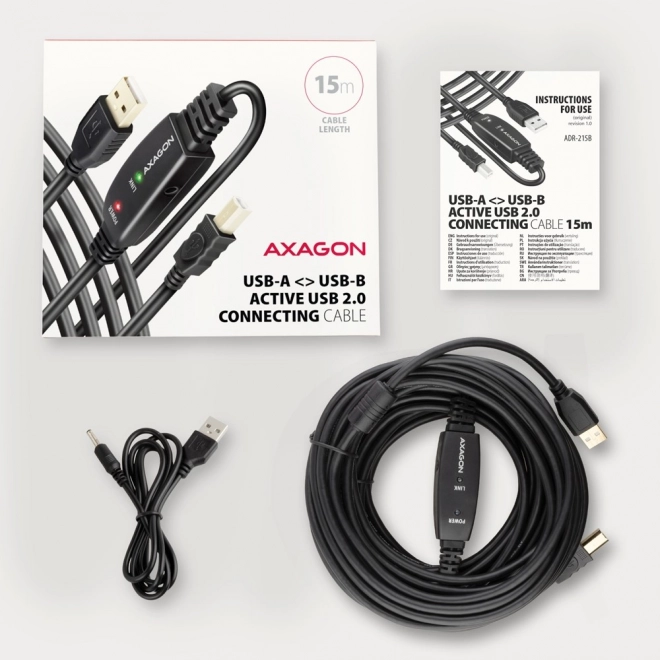 Axagon USB 2.0 aktív erősítő kábel 15m