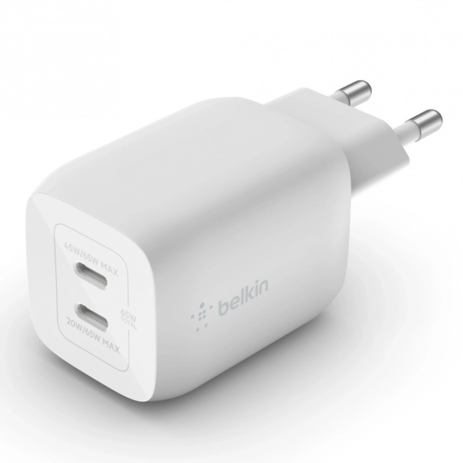 Dupla USB-C GaN fali töltő PPS 65 W fehér