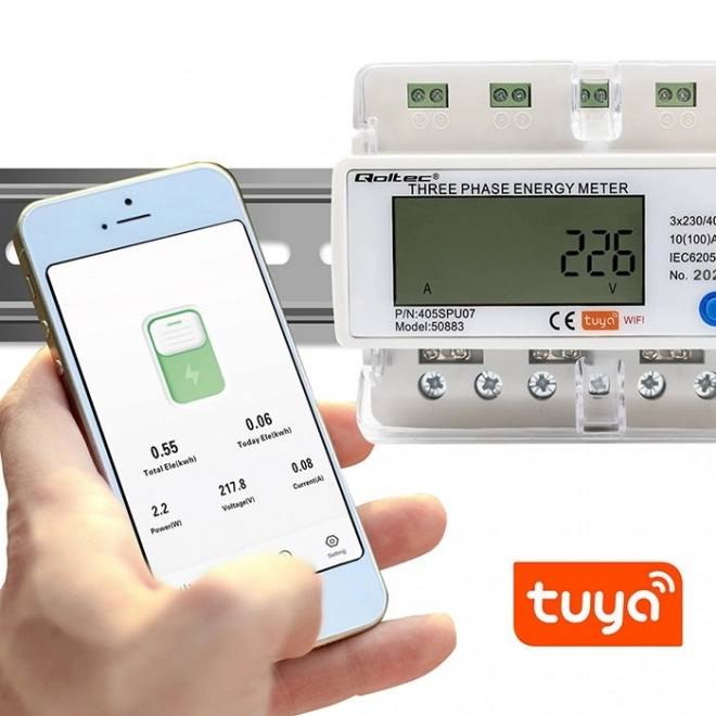 Háromfázisú energiamérő LCD-vel és Wi-Fi-vel DIN sínre