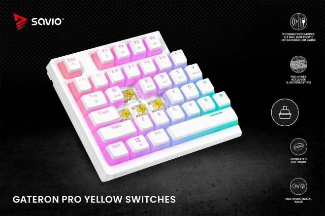 Mechanikus Vezeték Nélküli Billentyűzet SAVIO PHENIX WHITE Gateron Yellow Pudding