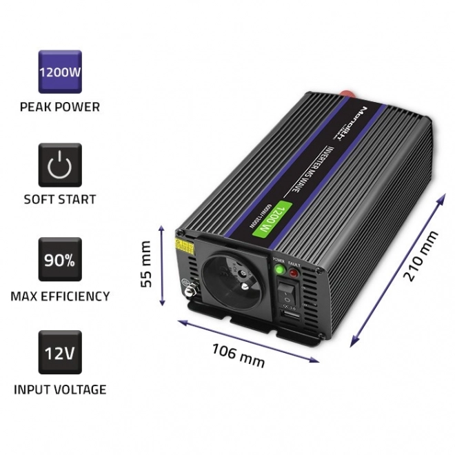 Qoltec 1200 W inverter USB kimenettel