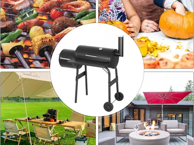 Kerti grill faszénnel és füstölővel, kerekekkel