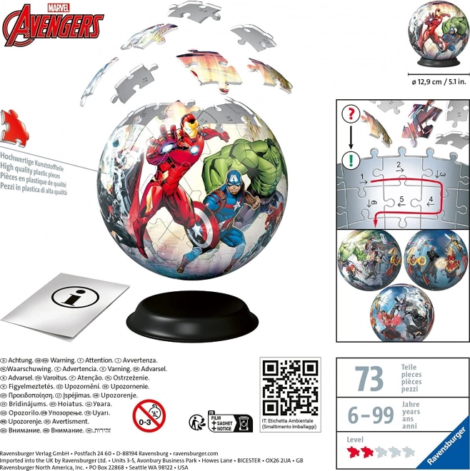 ravensburger 3d puzzlelabda marvel: avengers 73 darabos