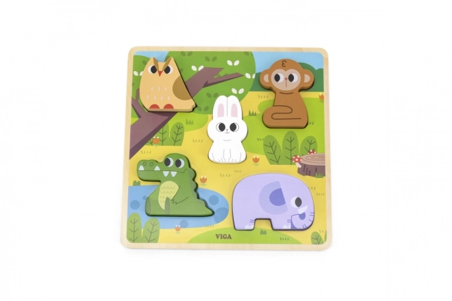 Viga fából készült erdei állatos puzzle