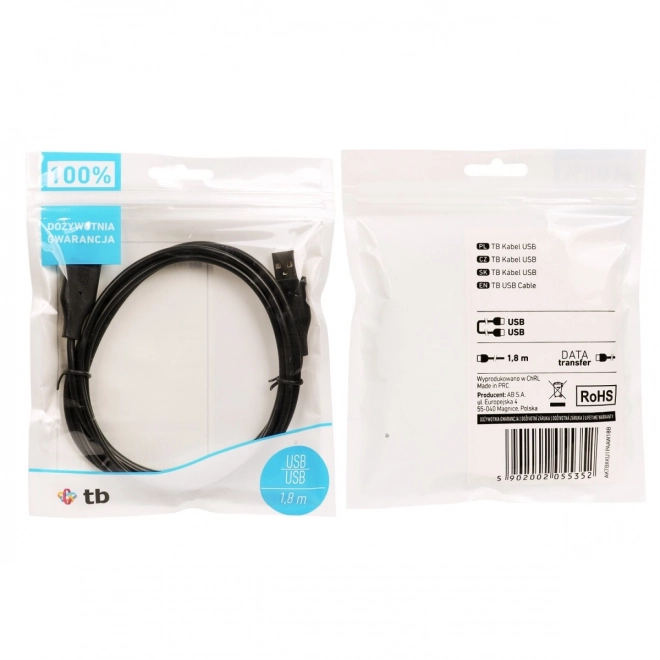 Fekete USB AM-AM kábel 1.8m