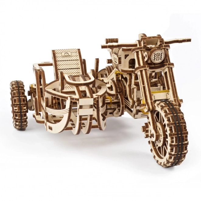 Ugears 3D fa mechanikus puzzle Scrambler motorkerékpár oldalkocsival