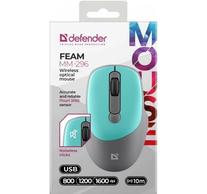 Vezeték nélküli egér csendes kattintással FEAM MM-296 RF 1600 DPI – Menta