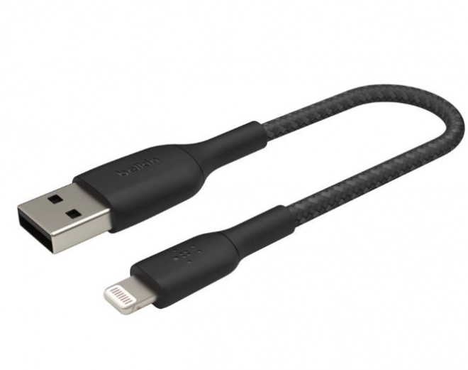 Fekete fonott USB-Lightning kábel 15cm