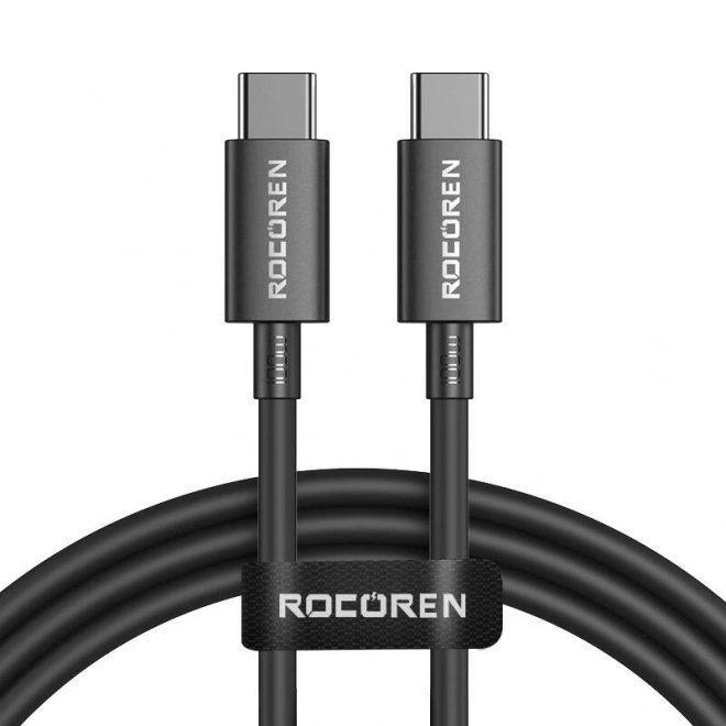 Gyors töltésű USB-C kábel Rocoren Simples Series 100W, 2m, fekete