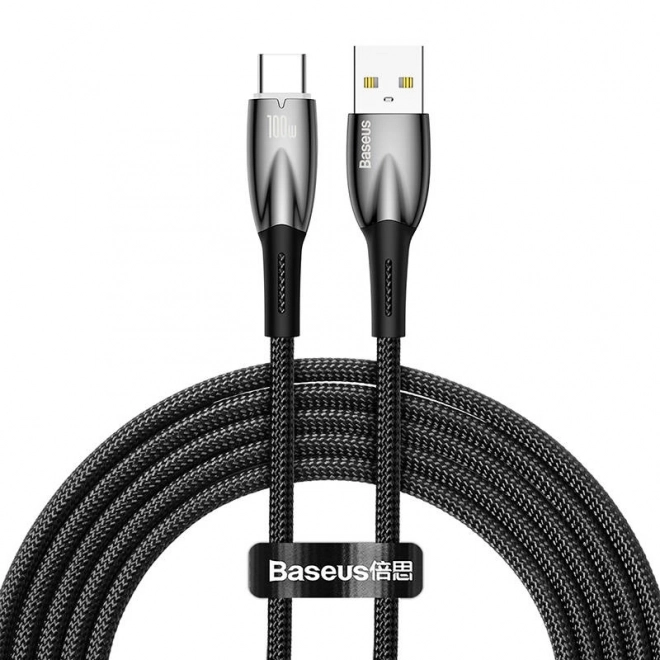 Baseus glimmer gyors töltő- és adatkábel, USB-C, 100W, 2m, fekete