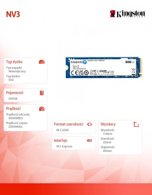 Nagy teljesítményű SSD NV3 500GB M.2