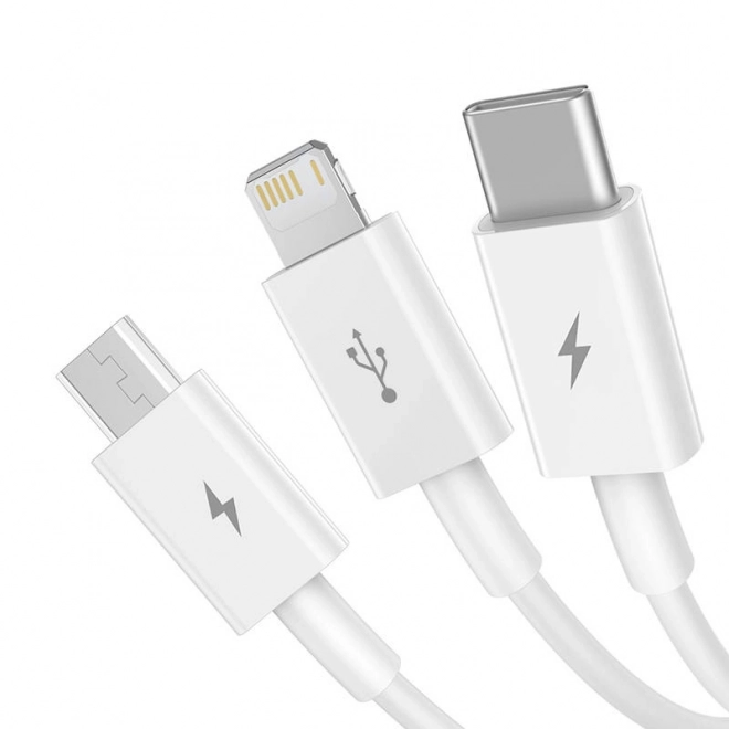 Baseus Superior Data gyors töltőkábel USB M+L+C, 0,5 m, fehér