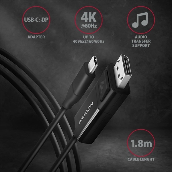 Usb-c a displayport aktív átalakító kábel 1,8m 4k/60hz